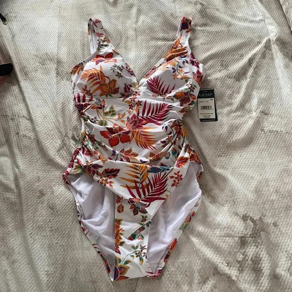 Jacobean Floral Over The Shoulder One-Piece Swim - Picture 8 of 12